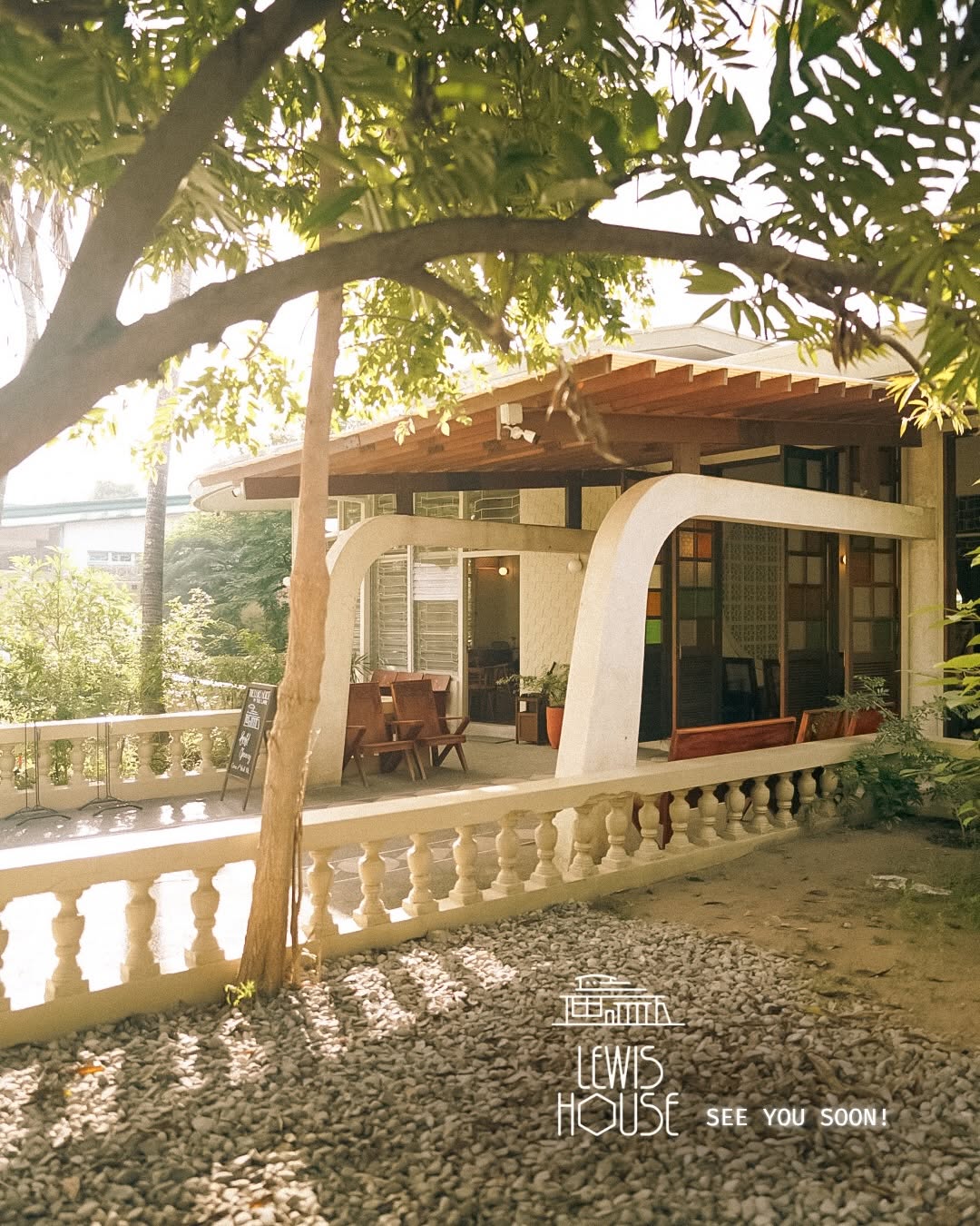 Exterior view through garden